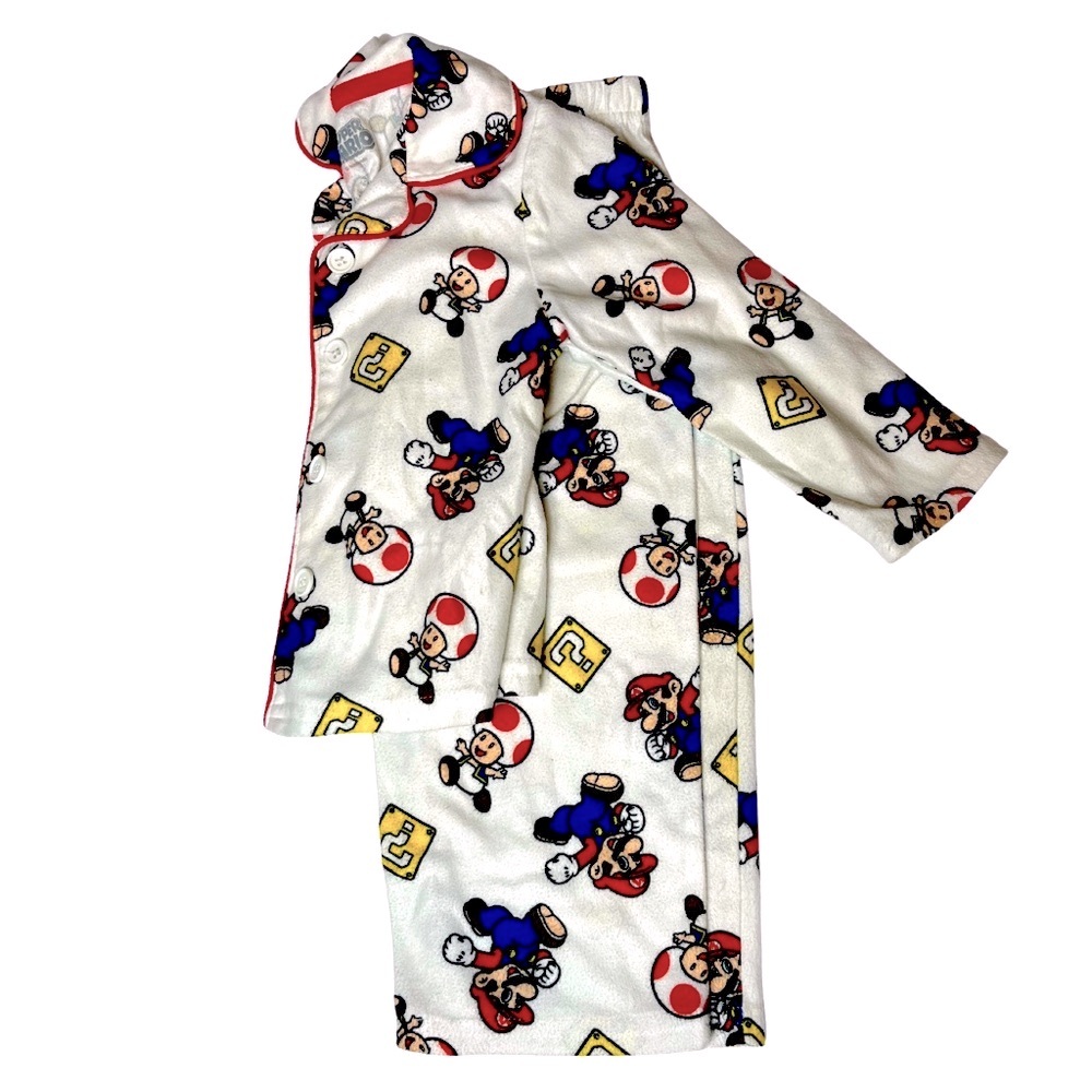 Super Mario Bros Kids White Long Sleeve Pajama Set Mario Toad